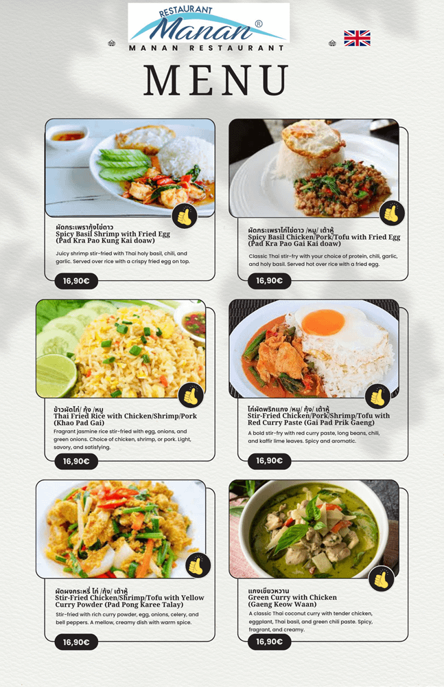 Manan Restaurant menu suomeksi