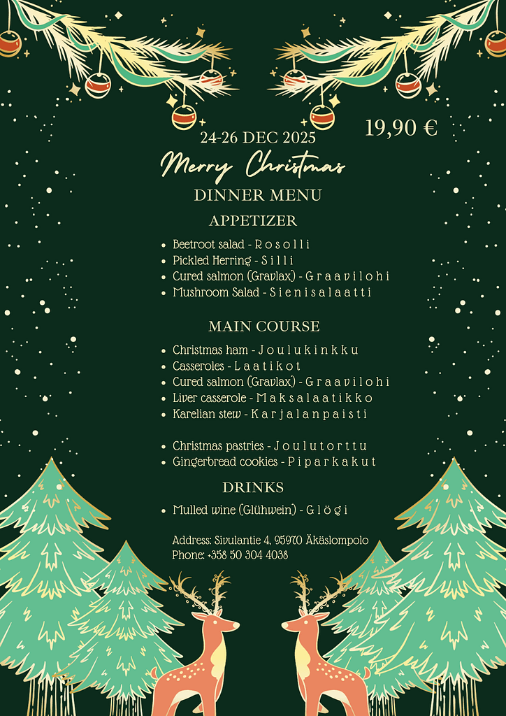 Manan Restaurant Christamas menu, Joulumenu