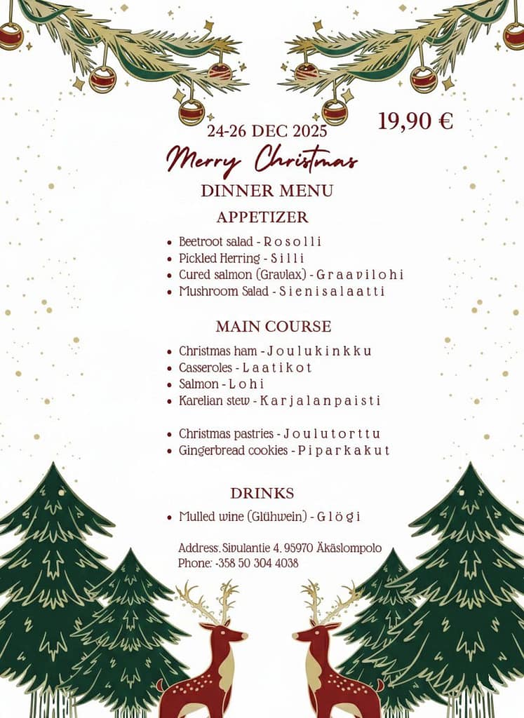 Manan Restaurant Christmas dinner menu